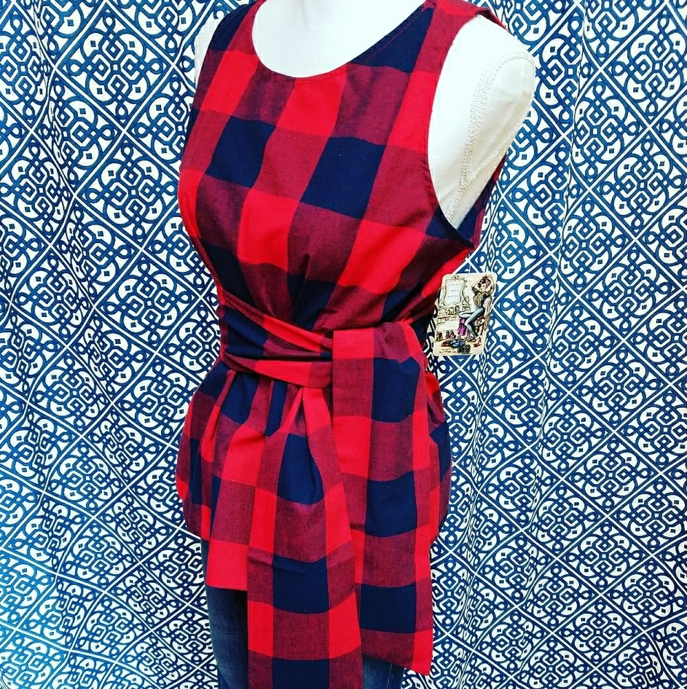 Plaid top with sash